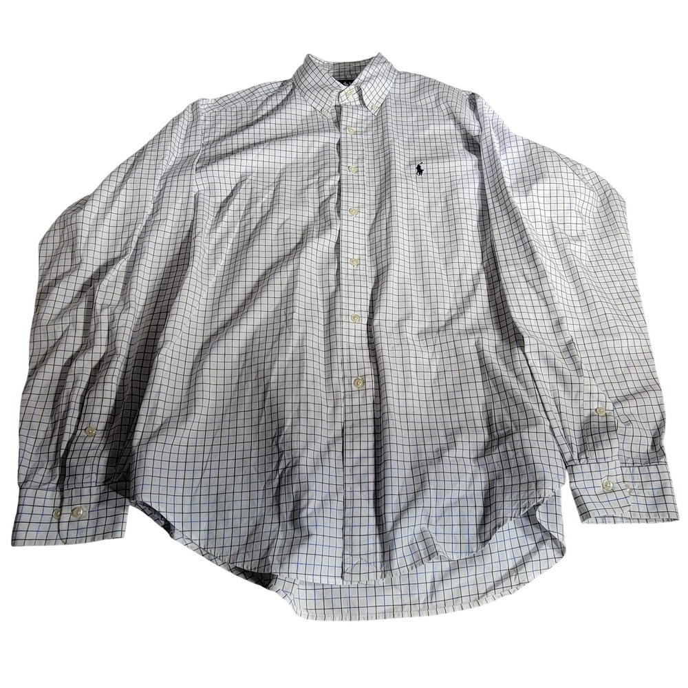 Polo Ralph Lauren Yarmouth Mens 16 36/37 White Blue Tattersall Check Shirt